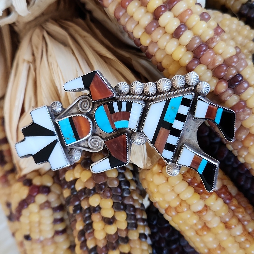Stunning Native American Zuni Inlaid Gemstone Rainbowman Brooch 🖤🎁💙